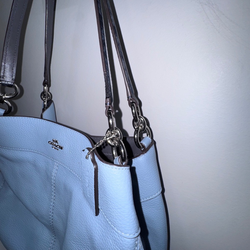 Coach Lexy Shoulder Bag Powder Blue Pebbled Leather Silver Hardware FLAW-Handle - Picture 10 of 16